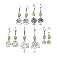 Alloy Tree of Life & Synthetic Imperial Jasper Beads Dangle Earrings, with 304 Stainless Steel Earring Pins, Antique Silver, 44~64x10.5~25mm(EJEW-JE05405)