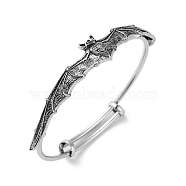 Gothic Bat Alloy Expandable Bangles, Halloween Bangles, Antique Silver, Inner Diameter: 2-1/2 inch(6.2cm)(BJEW-B081-01AS)