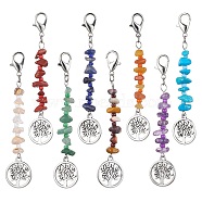 8Pcs Tree of Life Tibetan Style Alloy Pendant Decorations, with Natural & Synthetic Gemstone Chip Beads and Lobster Claw Clasps, 83~84mm(HJEW-JM01666)