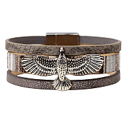 Imitation Leather Multi-strand Bracelets, with Eagle and Magnetic Buckle, Antique Silver, Coffee, 60mm(2-3/8 inch)(BJEW-N0011-025A)