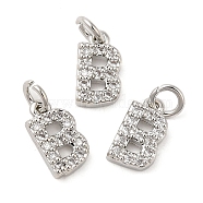 Brass Micro Pave Grade AAA Cubic Zirconia Charms, Letter B, Cadmium Free & Nickel Free & Lead Free, Real Platinum Plated, 9x5x1.5mm, Hole: 2mm(ZIRC-P067-11P-B-NR)
