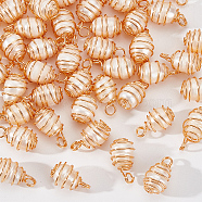 50Pcs Natural Cultured Freshwater Pearl Copper Wire Wrapped Pendants, Rice Charms, Light Gold, 15~17x8.5~9.5mm, Hole: 2.8mm(PALLOY-AB00083)