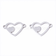 201 Stainless Steel Links connectors, Laser Cut, Heart, Stainless Steel Color, 9.5x15x1mm, Hole: 1.2mm(STAS-S079-191P)