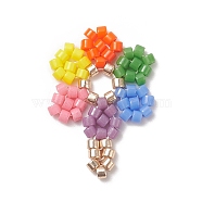 Handmade Loom Pattern MIYUKI Seed Beads, Flower Pendants, Colorful, 20x14x1.8mm, Hole: 0.7mm(PALLOY-MZ00065-01)