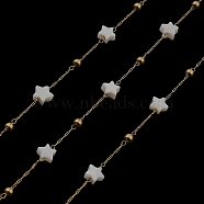 Star Natural Shell Link Chains, with 304 Stainless Steel Satellite Chains, Soldered, with Spool, Golden, Star: 6.5x6.5x3mm, about 32.81 Feet(10m)/Roll(CHS-G028-05C-G)