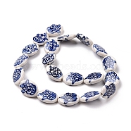 Handmade Porcelain Beads Strands, Blue and White Pocerlain, Oval with Flower Pattern, Dark Blue, 19~19.5x14~14.5x5~6mm, Hole: 1.9mm, about 20pcs/strand, 149.61''(380cm)(PORC-M537-03)