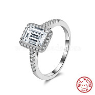 Rhodium Plated 925 Sterling Silver Cubic Zirconia Rectangle Finger Ring for Women, Real Platinum Plated, US Size 7 1/4(17.5mm)(RJEW-L124-001P)