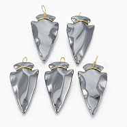 Non-magnetic Synthetic Hematite Pendants, with Golden Tone Brass Findings, Arrows, 46x24~25x9mm, Hole: 5~6x4~5mm(G-T094-08)