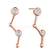 SHEGRACE 925 Sterling Silver Ear Studs, with Micro Pave AAA Cubic Zirconia Pendant, Folding Line, Rose Gold, 25mm(JE564B)