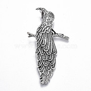 Tibetan Style Alloy Big Pendants, Lead Free & Cadmium Free, Peacock, Antique Silver, 60x32.5x3.5mm, Hole: 6x4mm, about 66pcs/500g(TIBE-S323-033AS-RS)