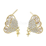 925 Sterling Silver with Cubic Zirconia Stud Earrings Findings, Butterfly, Real 18K Gold Plated, 14x11mm, Pin: 0.6mm(EJEW-B038-04G)