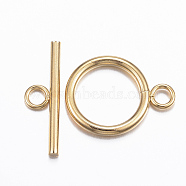 304 Stainless Steel Toggle Clasps, Golden, Ring: 21x16x2mm, hole: 3mm, Bar: 23x7x2mm, Hole: 3mm(X-STAS-H380-05G)
