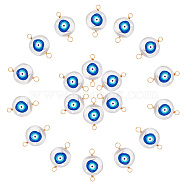 20Pcs 3D Printed Evil Eye ABS Plastic Imitation Pearl Connector Charms, with Eco-Friendly Copper Wire, Flat Round, Blue, Real 18K Gold Plated, 30x18x5mm, Hole: 3mm(KY-AR0001-11)