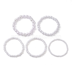 5Pcs 5 Size Acrylic Imitation Pearl Beaded Stretch Bracelets Set, Stackable Bracelets, White, Inner Diameter: 2-1/8 inch(5.5cm), 1Pc/size(BJEW-JB10177)