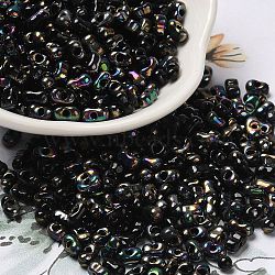 Electroplate Two Tone Glass Seed Beads, Metallic Colours Round Hole, Peanut, Rainbow Plated, 6~6.5x3~3.5x3~3.5mm, Hole: 1~1.2mm, about 4500pcs/pound.(SEED-F005-09A-01)