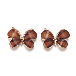 Alloy Pendants, with Resin, Faceted, Butterfly, Light Gold, Saddle Brown, 21~22x28~29x4.5mm, Hole: 2.5mm.(X-PALLOY-I198-C08)