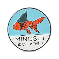 Mindset Is Everything Black Alloy Brooches, Enamel Pins for Clothes Backpack, Fish, Flat Round, 29x1.5mm(JEWB-I030-12A)