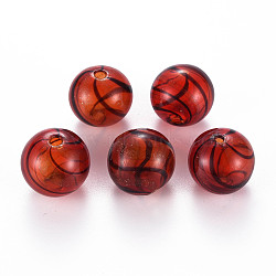 Transparent Handmade Blown Glass Globe Beads, with Glitter Powder, Stripe Pattern, Round, FireBrick, 19.5~20.5mm, Hole: 1.5~20.5mm(GLAA-T012-30A)