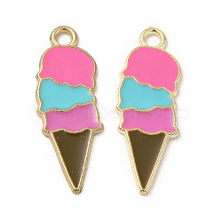 Summer Theme Alloy Enamel Pendants, Ice Cream Charms, Golden, Deep Pink, 26x10x1mm, Hole: 2mm(ENAM-B050-07G-01)