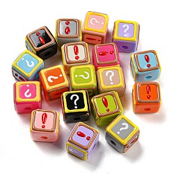 Opaque Acrylic European Beads, with Enamel, Large Hole Beads, Cube with Question Mark & Exclamation Mark, Mixed Color, 14.2x18.6x18.6mm, Hole: 4mm(OACR-E026-02)