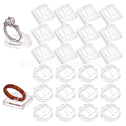 Elite 36Pcs 2 Styles Plastic Ring Display Stands, Finger Ring Showing Holder, Round & Square, Clear, 2.15~2.7x2.15~2.7x0.85~0.9cm, 18pcs/style(RDIS-PH0001-006)