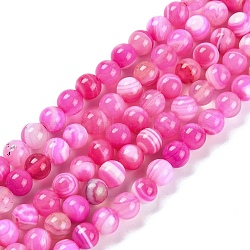 Natural Striped Agate/Banded Agate Beads Strands, Dyed, Round, Magenta, 6mm, Hole: 1.2mm, about 61~62pcs/strand, 14.37~14.76''(36.5~37.5cm)(G-H037-A02-02)