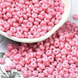 Baking Paint Luster Glass Seed Beads, Donut, Hot Pink, 4x2.5mm, Hole: 1mm, 6205pcs/pound(SEED-B001-04A-01)