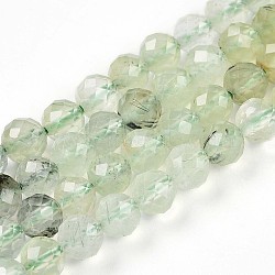 Natural Prehnite Beads Strands, Round with Faceted, 5.6~6.5mm, Hole: 0.8mm, about 32~33pcs/strand, 7.60~7.83''(19.3~19.9cm)(G-S345-6mm-28)