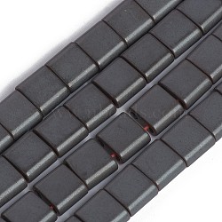 Non-magnetic Synthetic Hematite Multi-Strand Links, Frosted, Two-Hole, Square, 6x6.5x3mm, Hole: 1.4mm, about 68pcs/strand, 15.82 inch(40.2cm)(G-I273-03)