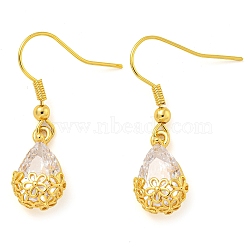 Rack Plating Brass Clear Cubic Zirconia Teardrop Dangle Earrings, Cadmium Free & Lead Free, Long-lasting Plated, Golden, 34x9.5mm, Pin: 0.8mm(EJEW-T021-05G)