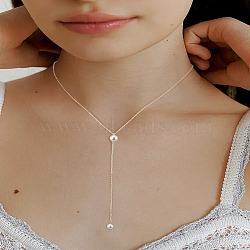 1Pc Stainless Steel Cable Chains Lariat Necklace, with White Plastic Pearl, Golden, 16.54 inch(42cm)(NJEW-LP0004-29G)