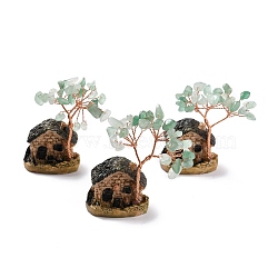 Resin & Natural Green Aventurine Model Ornament, House & Trees, for Desk Home Decoration, 37~52x31~33x67~70mm(DJEW-Z001-01D)