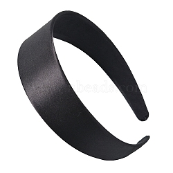 Solid Color Cloth Hair Band, Wide Satin Hair Accessories for Girl, Black, 140x130x20mm(PW-WG10184-02)
