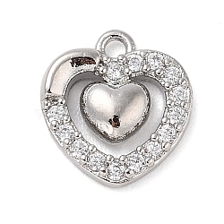 Brass with Cubic Zirconia Charms, Heart, Platinum, 11.5x10.5x3mm, Hole: 1.2mm(KK-Q817-02P)