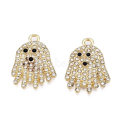 Rack Plating Alloy Rhinestone Pendants, Cadmium Free & Lead Free & Lead Free, Jellyfish, Light Gold, 21.5x16.5x3mm, Hole: 2mm(PALLOY-T091-04KCG-RS)