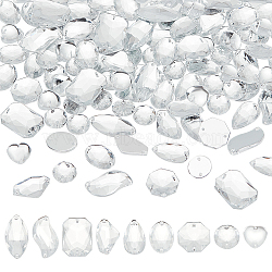 Elite 140Pcs 9 Style Teardrop/Octagon/Oval Sew on Rhinestone, Taiwan Acrylic Rhinestone, Two Holes, Garments Accessories, Faceted, Clear, 10~21x10~13x3.5~5mm, Hole: 1mm(ACRT-PH0001-14A)