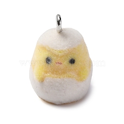 Flocky Resin Pendants, Duck, with Platinum Iron Loop, Snow, 19x13x13mm, Hole: 1.8mm(FIND-S001-14A)