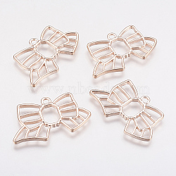 Alloy Open Back Bezel Pendants, For DIY UV Resin, Epoxy Resin, Pressed Flower Jewelry, Bowknot, Rose Gold, 22x37.5x2mm, Hole: 2mm(PALLOY-P166-28RG)