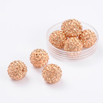 Polymer Clay Rhinestone Beads, Pave Disco Ball Beads, Grade A, Light Peach, PP9(1.5.~1.6mm), 6mm, Hole: 1.2mm