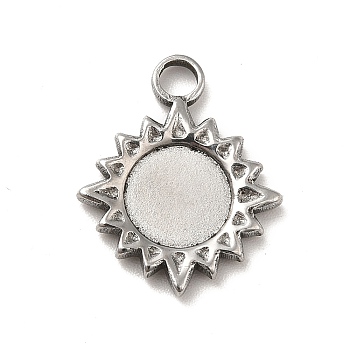 304 Stainless Steel Pendant Cabochon Settings, Sun, Stainless Steel Color, Tray: 8mm, 19x15x2mm, Hole: 2.5mm