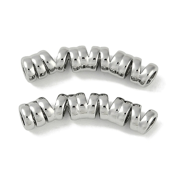 Brass Curved Tube Beads, Platinum, 28x8x6mm, Hole: 3mm