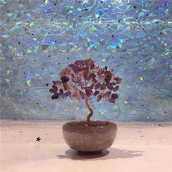 Natural Amethyst Chips Tree of Life Decorations, Ceramics Bowl Base with Copper Wire Feng Shui Energy Stone Gift for Women Men Meditation, 50x80mm