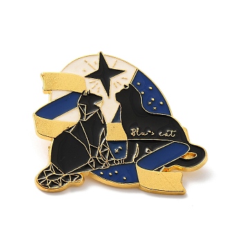 Magic Theme Enamel Pin, Golden Alloy Brooch for Backpack Clothes, Cat Shape, 36.5x42x1.5mm
