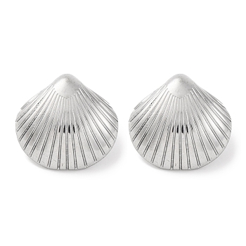 304 Stainless Steel Shell Shape Stud Earrings, Silver, 17x18mm