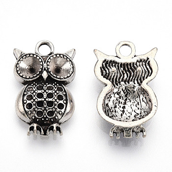 Tibetan Style Alloy Pendant Rhinestone Settings, Cadmium Free & Lead Free, Owl, Antique Silver, Fit for 1mm and 4mm Rhinestone, 20x12.5x3.5mm, Hole: 2.2mm