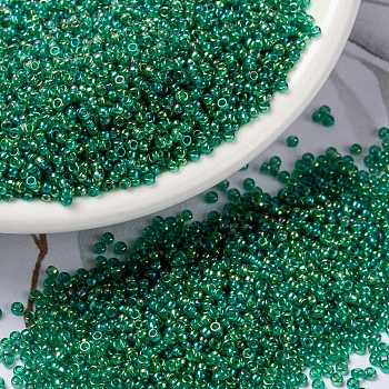 MIYUKI Round Rocailles Beads, Japanese Seed Beads, 15/0, (RR354) Chartreuse Lined Green AB, 1.5mm, Hole: 0.7mm, about 5555pcs/10g