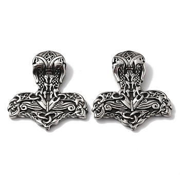 Viking 304 Stainless Steel Pendants, Thor's Hammer, Antique Silver, 42.5x39.5x8mm, Hole: 4.5x9mm