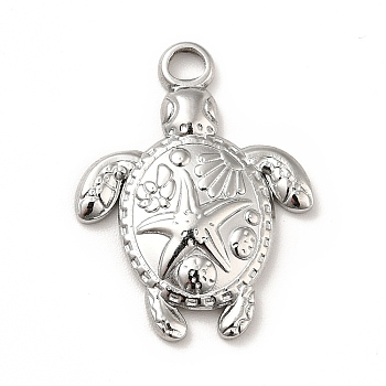 201 Stainless Steel Pendants, Tortoise with Starfish Charms, Stainless Steel Color, 23.5x18x3mm, Hole: 3mm