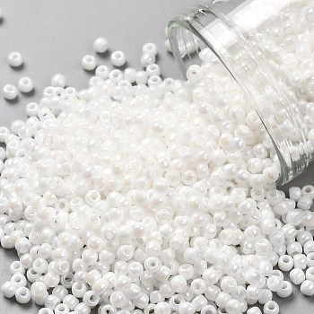 TOHO Round Seed Beads, Japanese Seed Beads, (401) Opaque AB White, 11/0, 2.2mm, Hole: 0.8mm, about 1110pcs/10g, 10g/bottle