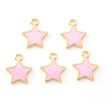 Light Gold Plated Alloy Enamel Pendants, Star, Pearl Pink, 14x12.5x1.5mm, Hole: 1.2mm